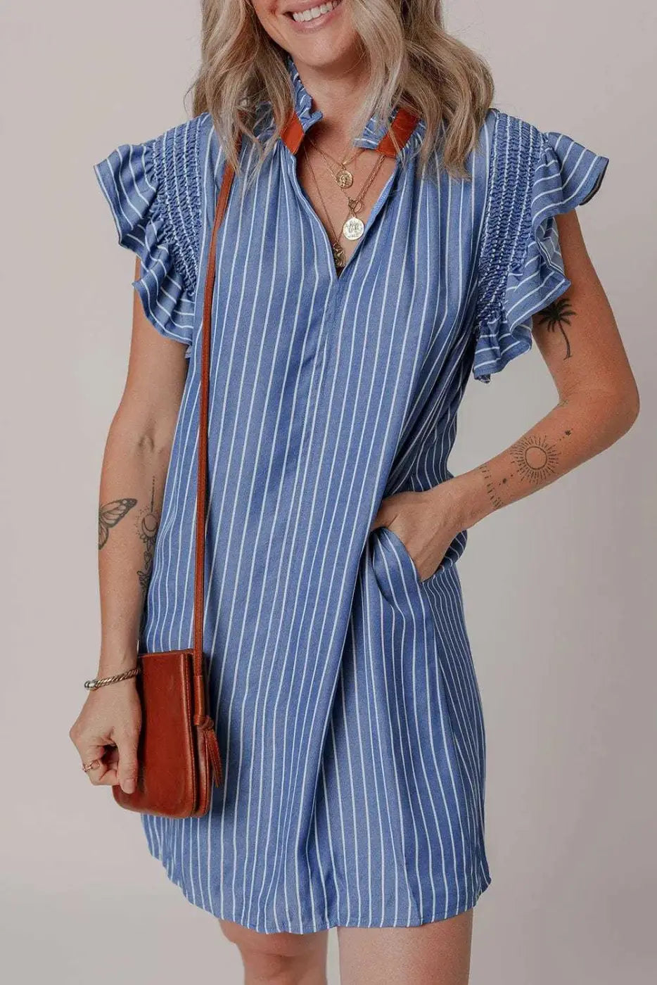 Mini Dresses Blue Stripe Short Shift Dress