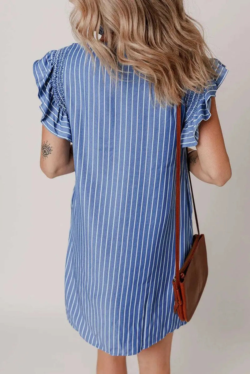 Mini Dresses Blue Stripe Short Shift Dress