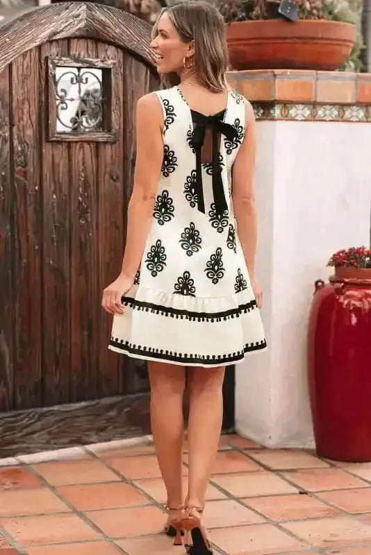Mini Dresses Boho Bowknot Back Mini Dress