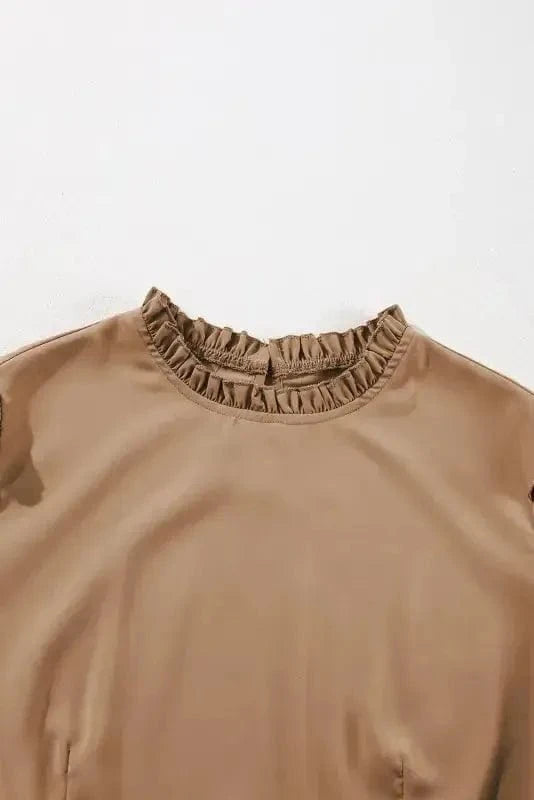 Mini Dresses Chic Beige Frill Collar Tiered Dress