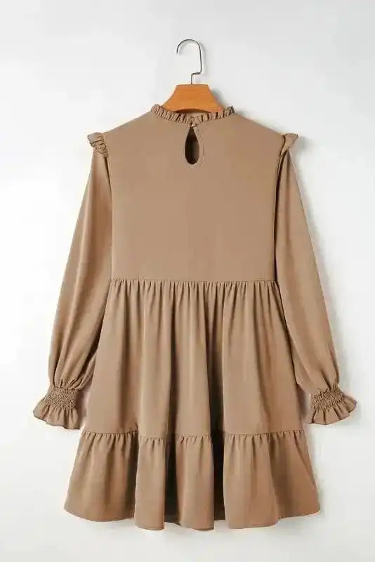 Mini Dresses Chic Beige Frill Collar Tiered Dress