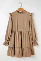 Mini Dresses Chic Beige Frill Collar Tiered Dress