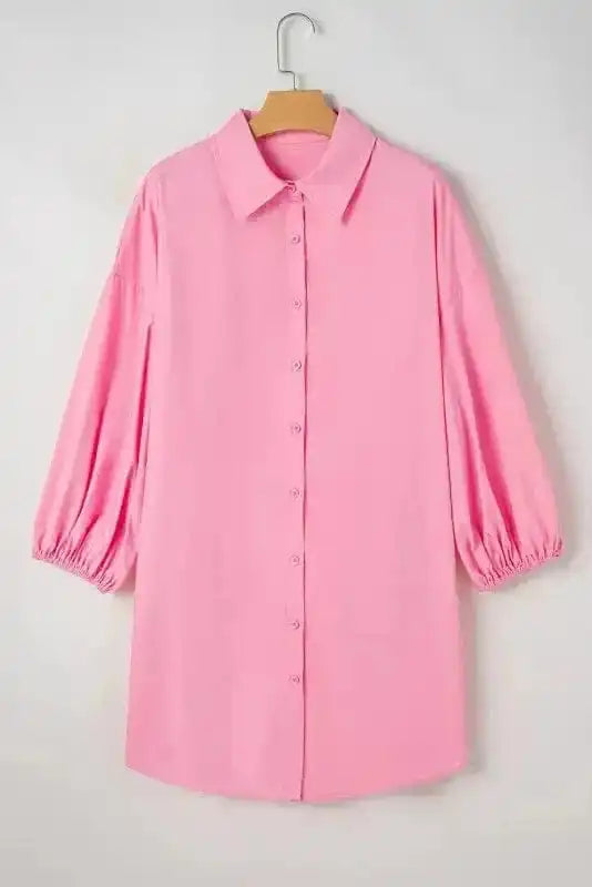 Mini Dresses Chic Pink Balloon-Sleeve Mini Dress