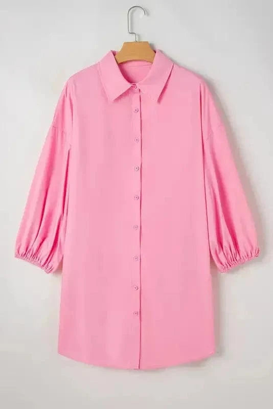 Mini Dresses Chic Pink Balloon-Sleeve Mini Dress