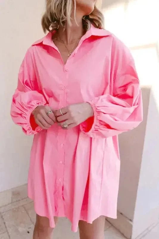 Mini Dresses Chic Pink Balloon-Sleeve Mini Dress