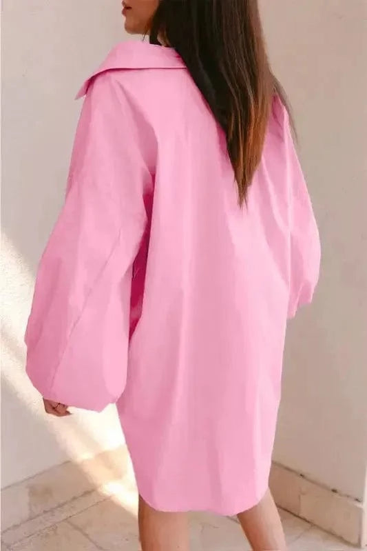 Mini Dresses Chic Pink Balloon-Sleeve Mini Dress
