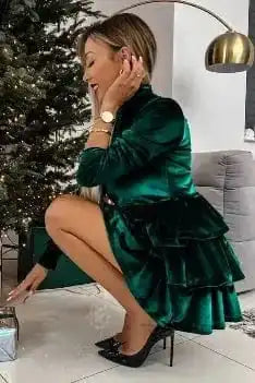 Mini Dresses Chic Velvet Ruffle Mini - Elegant Evening Wear