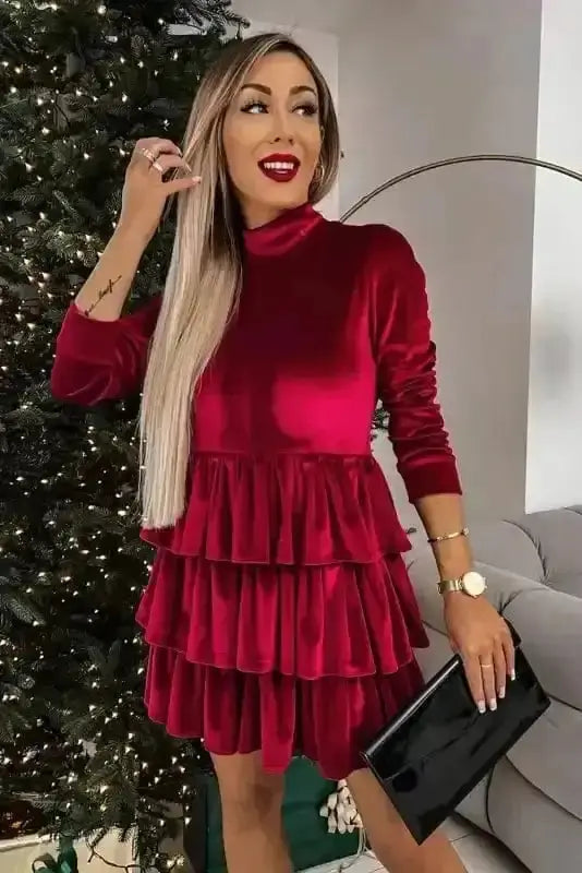 Mini Dresses Chic Velvet Ruffle Mini - Elegant Evening Wear
