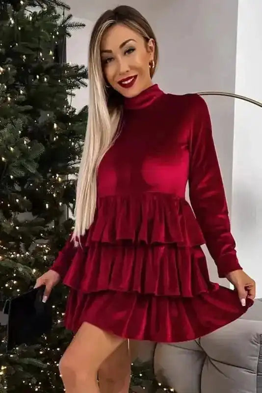 Mini Dresses Chic Velvet Ruffle Mini - Elegant Evening Wear