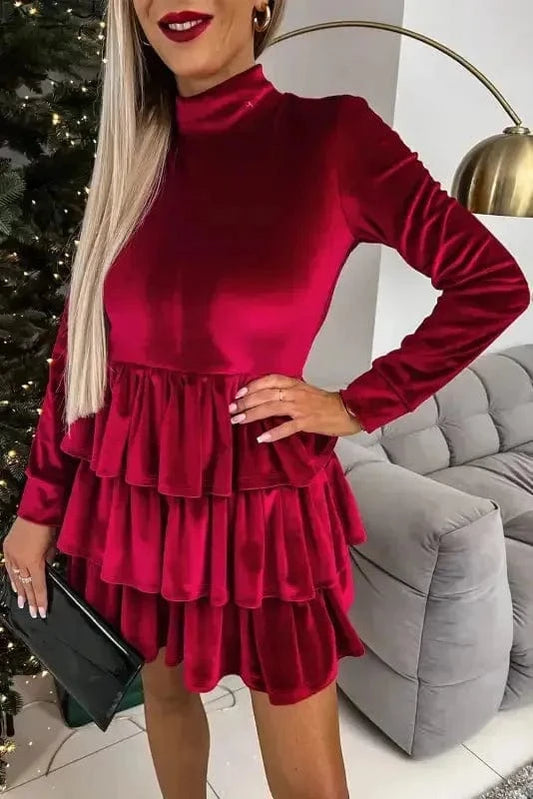 Mini Dresses Chic Velvet Ruffle Mini - Elegant Evening Wear
