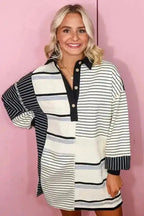 Mini Dresses ChicStripes Henley Knit Dress