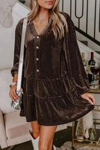 Mini Dresses Dark Brown / S / 85%Polyester+10%Metallized fibres+5%Elastane Velvet Visions Shift Dress