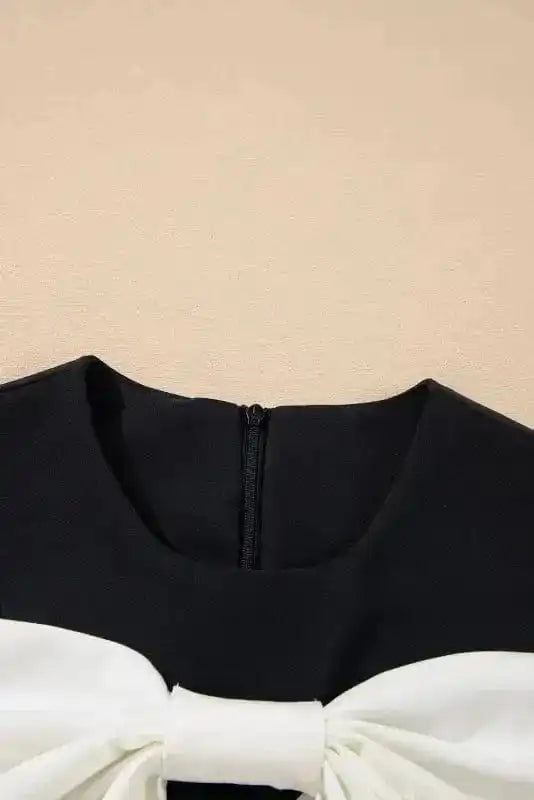 Mini Dresses Elegant Black Mini Dress – Sleeveless Bowknot Applique