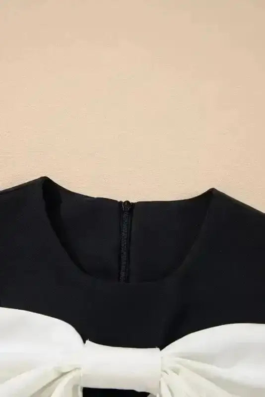 Mini Dresses Elegant Black Mini Dress – Sleeveless Bowknot Applique