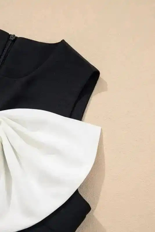 Mini Dresses Elegant Black Mini Dress – Sleeveless Bowknot Applique