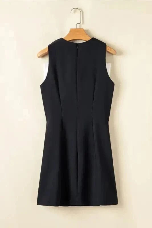 Mini Dresses Elegant Black Mini Dress – Sleeveless Bowknot Applique