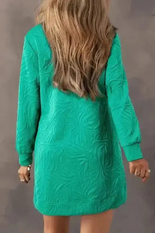 Emerald jacquard zip shift mini dress back view — Fashionfitz UK