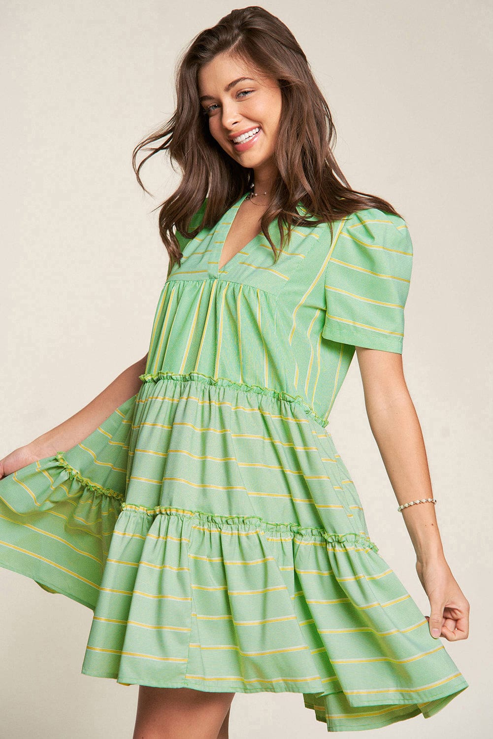 Mini Dresses Evergreen Stripe Frill Dress