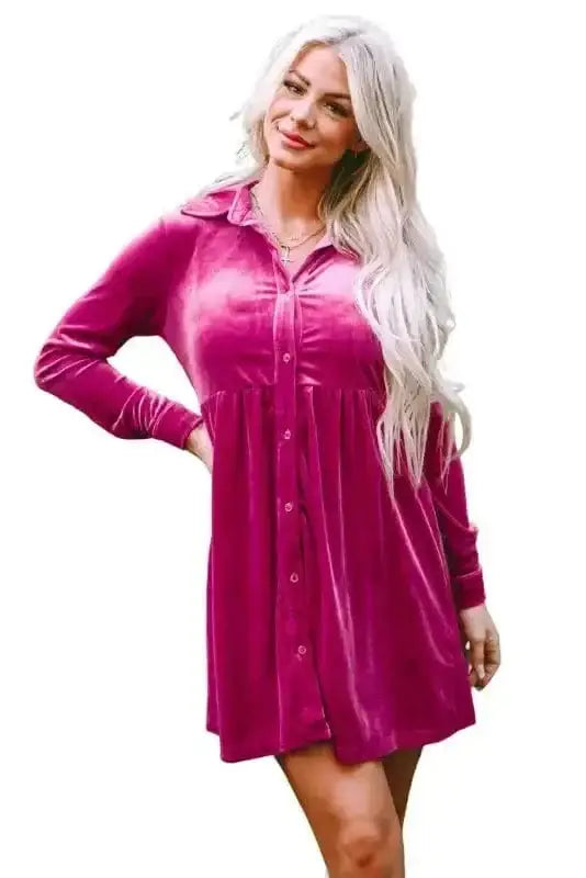 Mini Dresses Fashionfitz Velvet Button Up Dress for Stylish Comfort