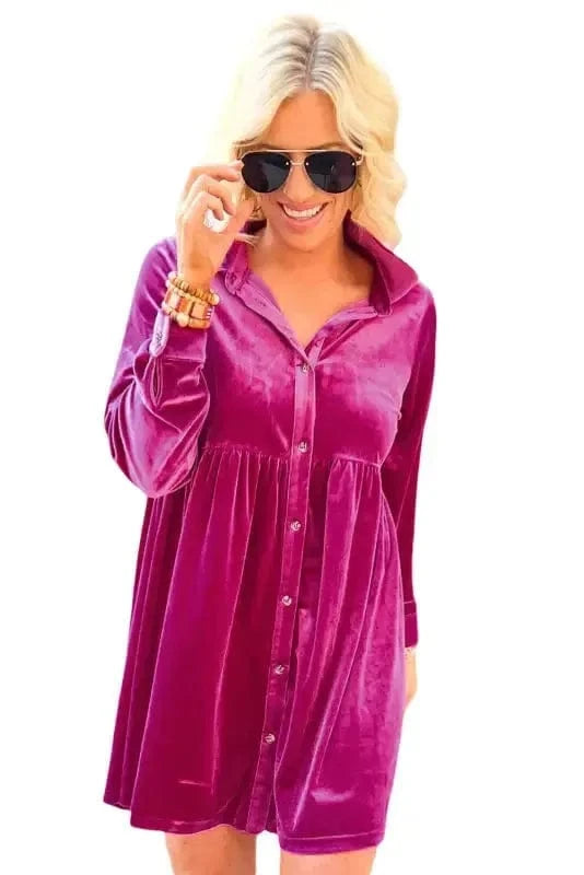 Mini Dresses Fashionfitz Velvet Button Up Dress for Stylish Comfort