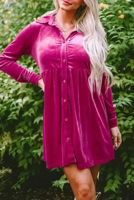 Mini Dresses Fashionfitz Velvet Button Up Dress for Stylish Comfort