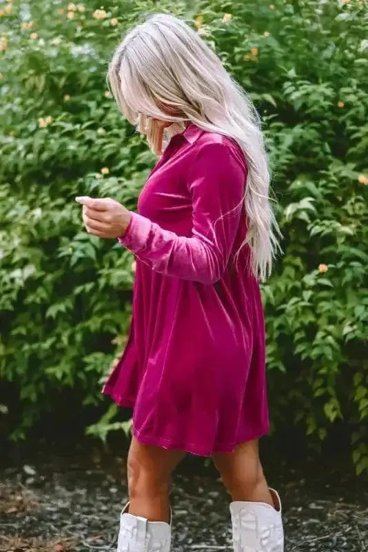 Mini Dresses Fashionfitz Velvet Button Up Dress for Stylish Comfort