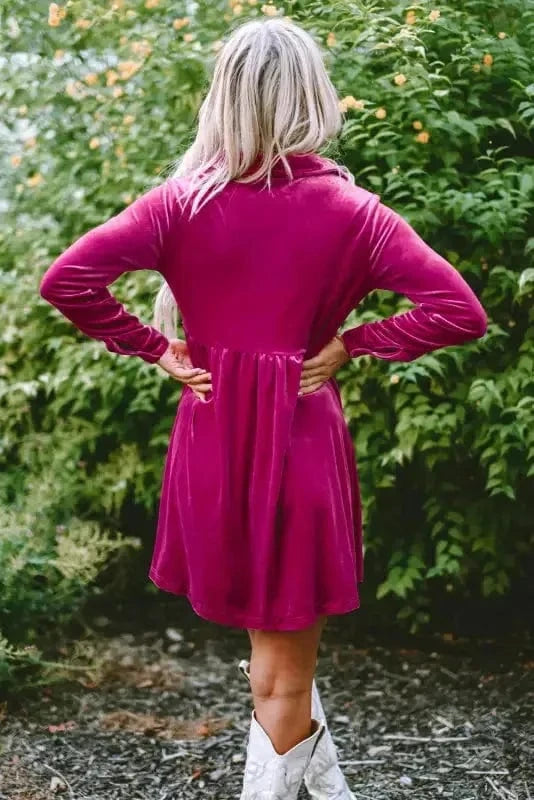 Mini Dresses Fashionfitz Velvet Button Up Dress for Stylish Comfort