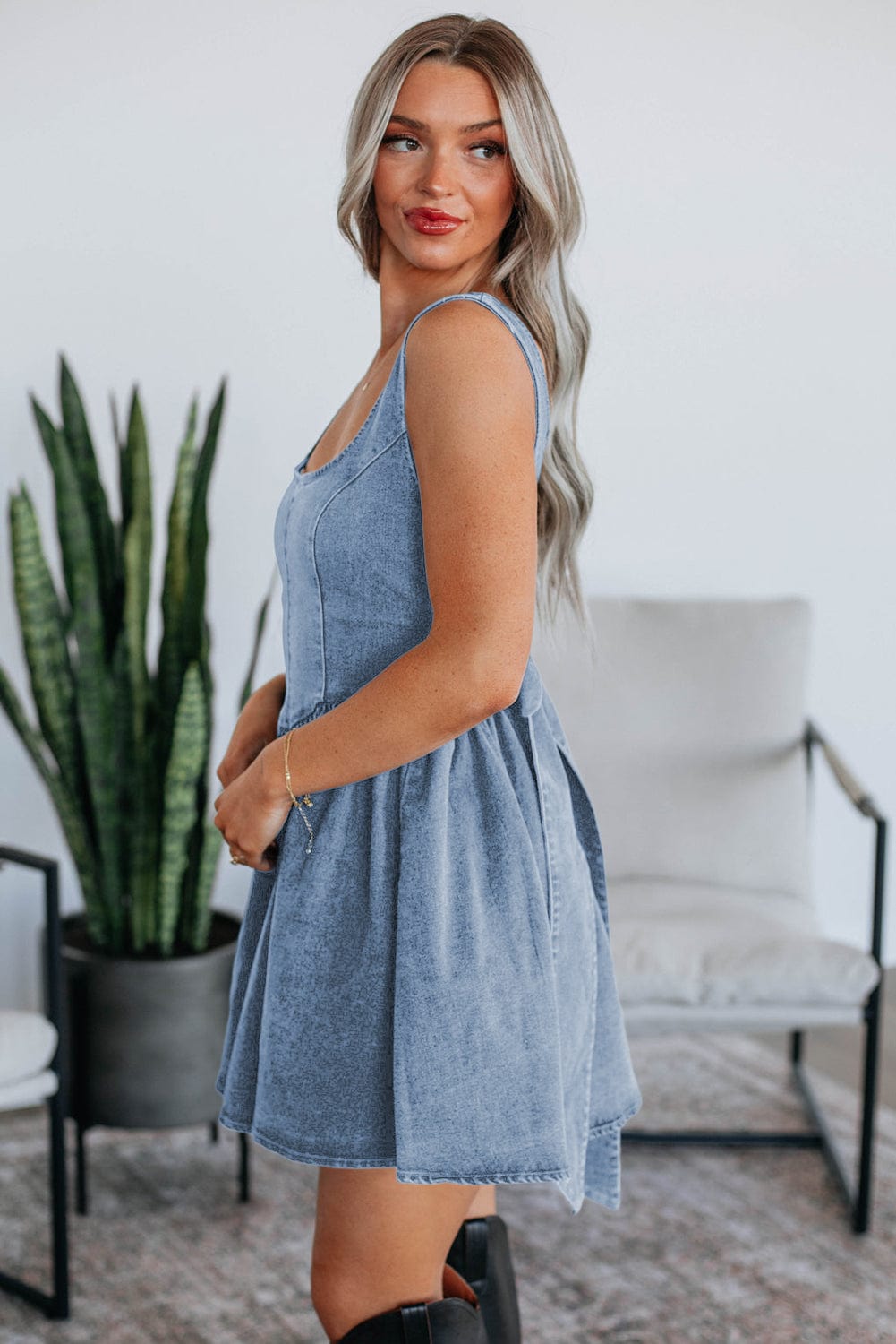 Mini Dresses Fashionfitz Women's Bowknot Denim Dress - Stylish Mini