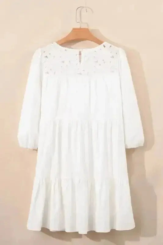 Floral lace trim bracelet sleeve mini dress back view — Fashionfitz UK
