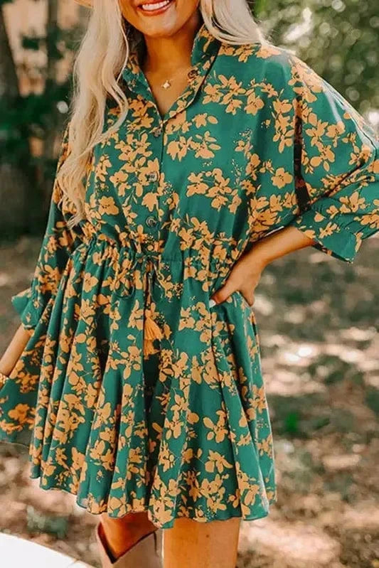 Mini Dresses Green / S / 100%Polyester Meadow Mirth Flowy Dress