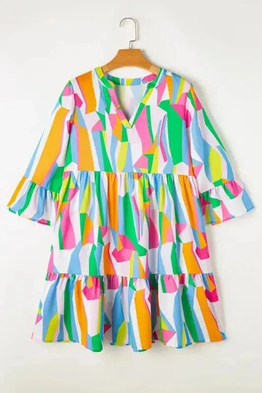 Mini Dresses Green / S / 100%Polyester Posh Print V-Neck Dress