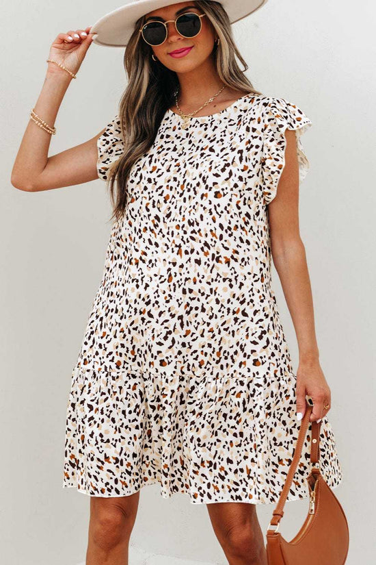 Mini Dresses Khaki / S / 100%Polyester Leopard Ruffled Mini Dress