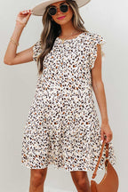Mini Dresses Khaki / S / 100%Polyester Leopard Ruffled Mini Dress