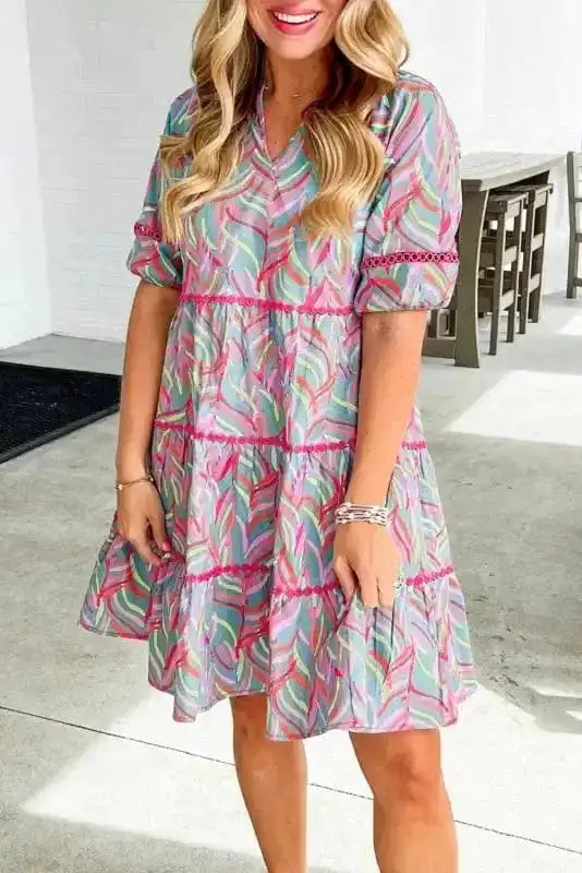 Mini Dresses Light Blue / S / 100%Polyester Ocean Whispers Puff Sleeve Dress