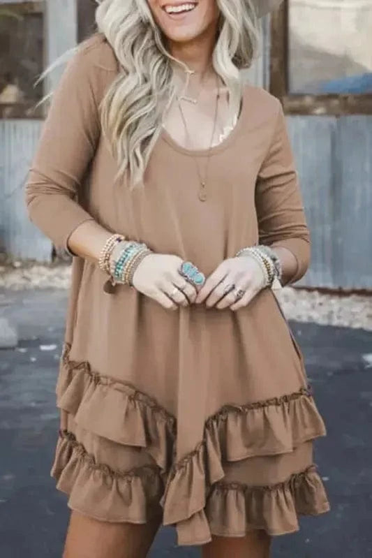 Mini Dresses Light French Beige / S / 80%Polyester+20%Cotton Sassy Ruffle Mini Dress