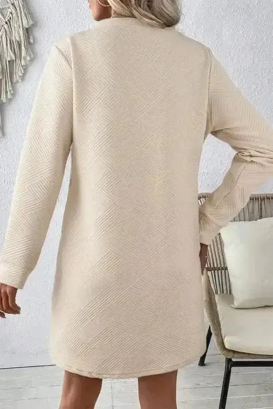 Solid colour textured shift mini dress back view — Fashionfitz UK