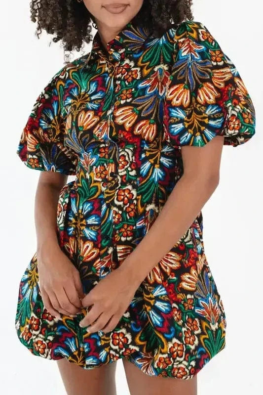 Mini Dresses Multicolour / S / 100%Polyester Floral Joy Puff Mini Dress