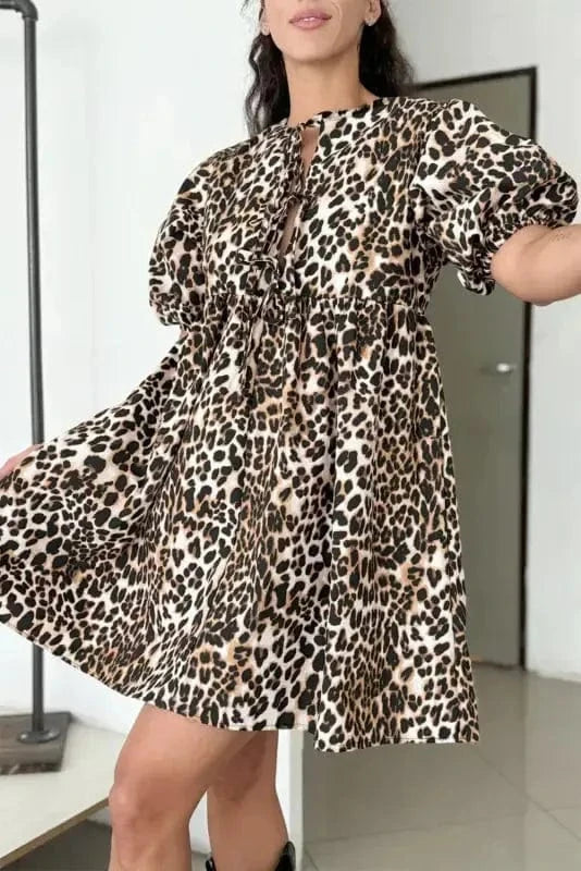Mini Dresses Multicolour / S / 100%Polyester Leopard Chic Flared Dress