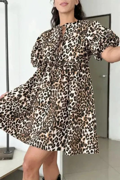 Mini Dresses Multicolour / S / 100%Polyester Leopard Chic Flared Dress