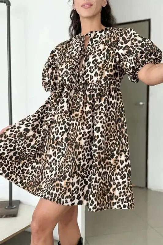 Mini Dresses Multicolour / S / 100%Polyester Leopard Chic Flared Dress