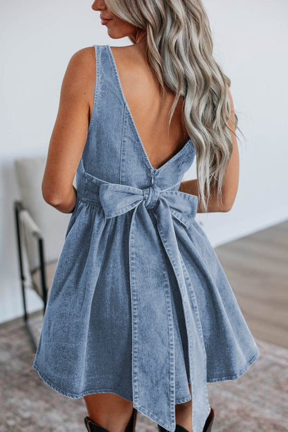 Mini Dresses Myosotis / S / 72%Cotton+26%Polyester+2%Elastane Fashionfitz Women's Bowknot Denim Dress - Stylish Mini