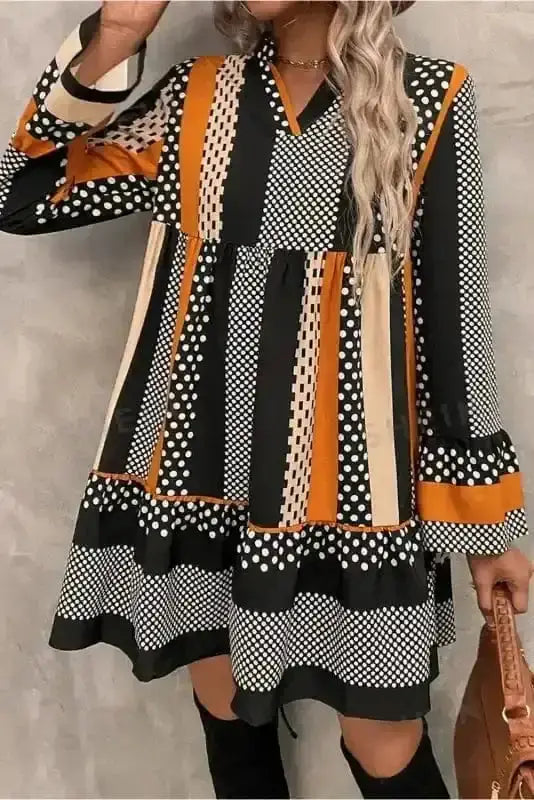 Mini Dresses Noir Polka Ruffle Mini Dress