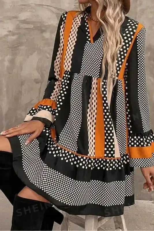 Mini Dresses Noir Polka Ruffle Mini Dress