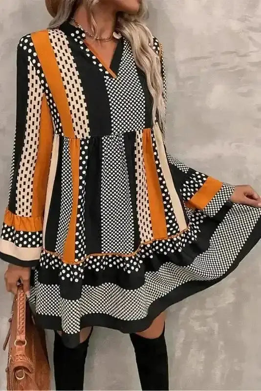 Mini Dresses Noir Polka Ruffle Mini Dress
