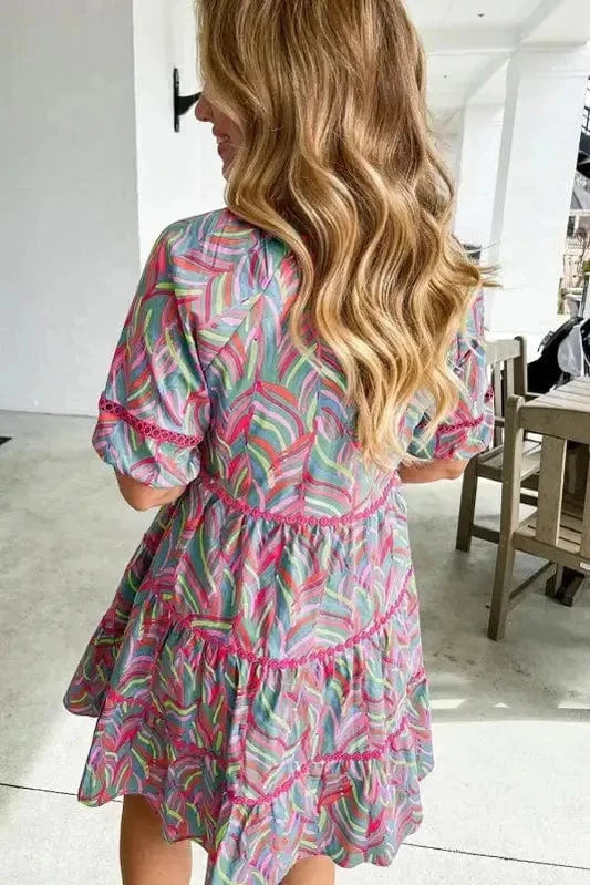 Mini Dresses Ocean Whispers Puff Sleeve Dress