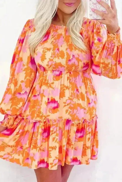 Mini Dresses Orange / S / 100%Polyester Abstract Aura Smocked Mini Dress