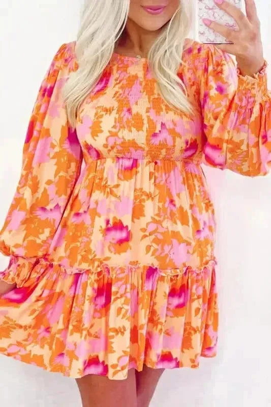 Mini Dresses Orange / S / 100%Polyester Abstract Aura Smocked Mini Dress