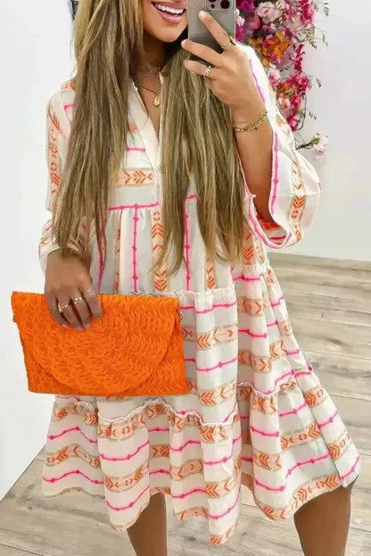Mini Dresses Orange / S / 100%Polyester Mystic Print Flowy Dress