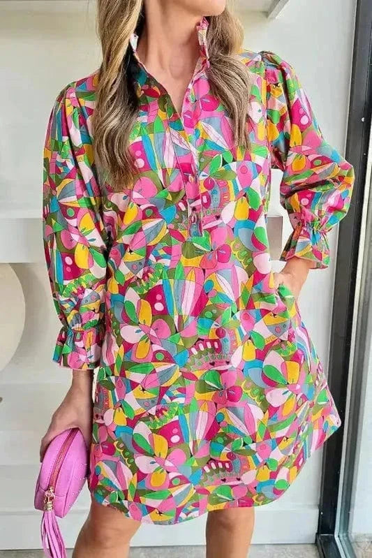 Mini Dresses Pink / S / 100%Polyester Abstract Elegance Mini Dress