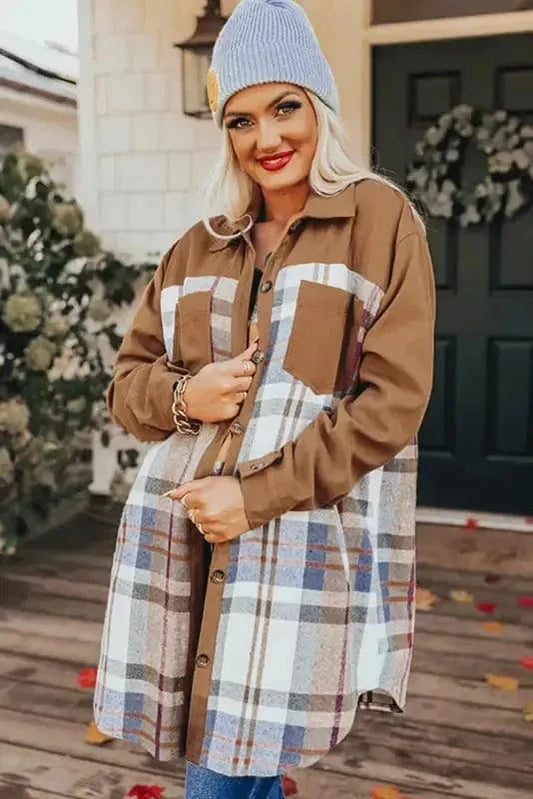 Mini Dresses Plaid Patch Shirt Dress